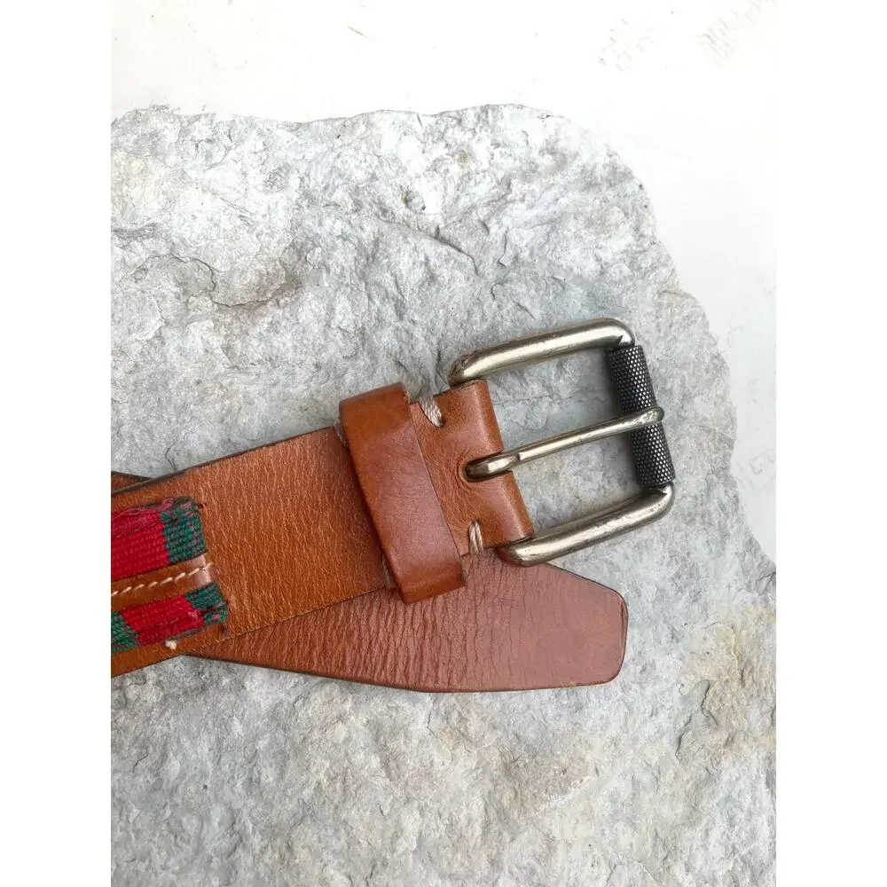Johnston & Murphy Apache Calf Leather Woven Embroidered Belt Handmade USA Brass